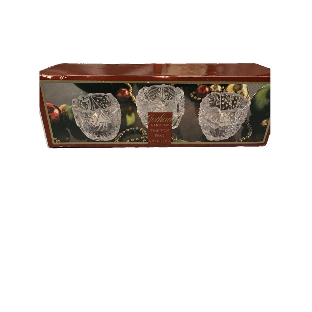 Gorham North Pole Express 3 Piece Crystal Votive‎ Set NEW